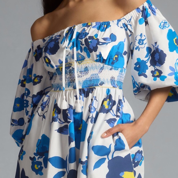 Brand New Plenty by Tracy Reese Off-The-Shoulder Puff-Sleeve Smocked Dress - Picture 6 of 13